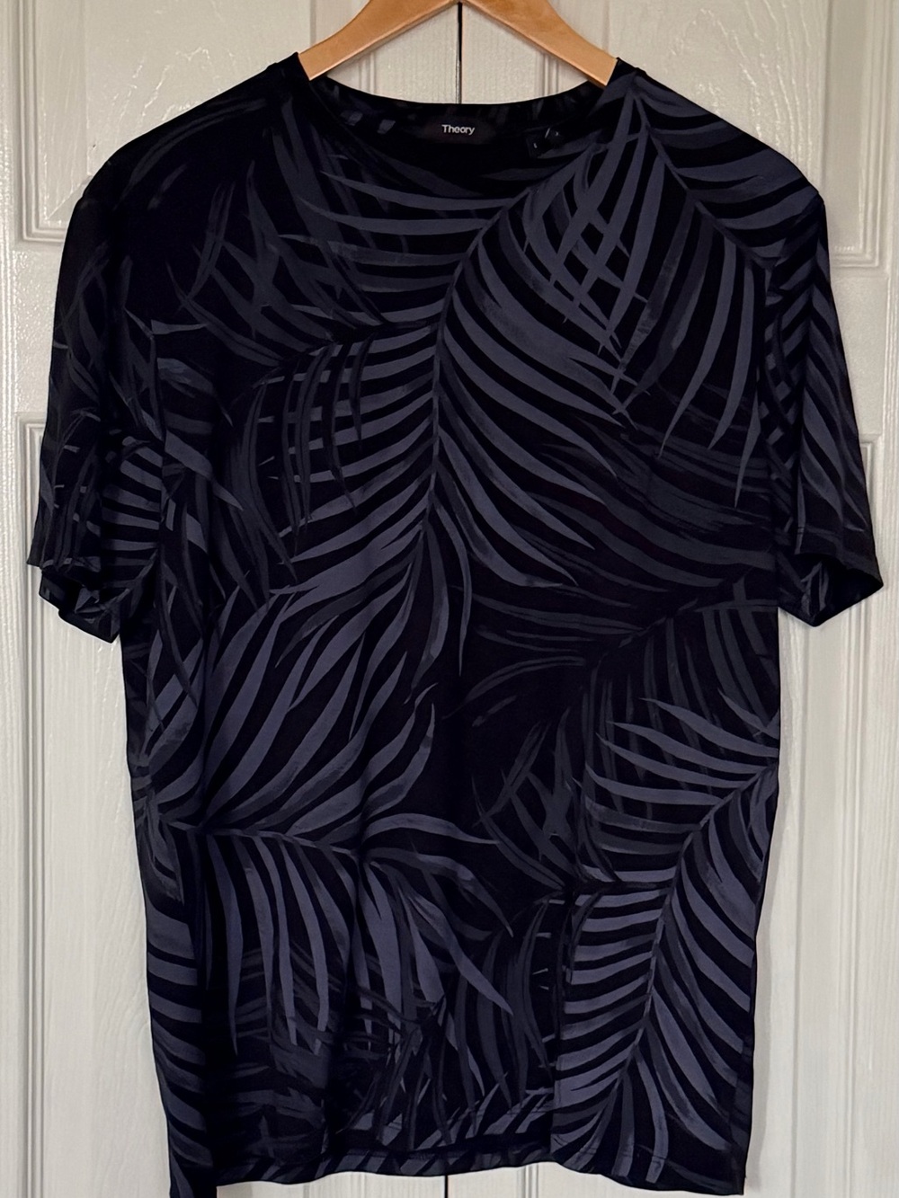 Theory Black and Charcoal Leaf-Print Men’s Shirt